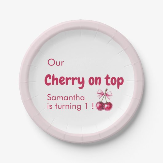Assiettes En Carton Cerry Sweet Rouge & rose fête d'anniversaire (Devant)