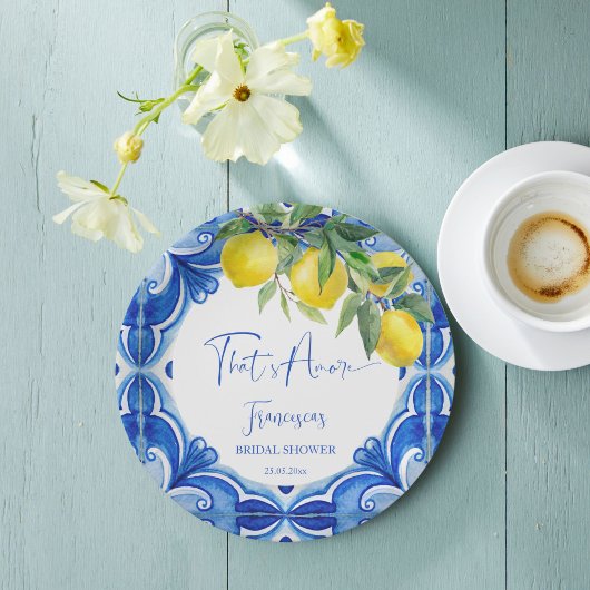 Assiettes En Carton C'est amore Bleu citron italien douche nuptiale
