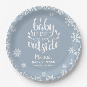 Assiettes En Carton C'est froid dehors Blue Boy Hiver Baby Shower