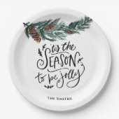 Assiettes En Carton C'Est La Saison D'Être Jolly Aquarelle Pine Cône (Devant)