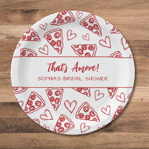Assiettes En Carton C'est l'Amour Pizza Dessinée à la Main Fête de Mar