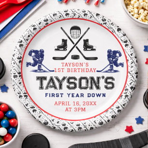 Assiettes En Carton C'est l'heure du hockey, fête d'anniversaire 1 an