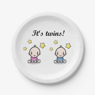 Assiettes En Carton C'est Twins, Baby shower jumeau mixte, Girl & Boy,