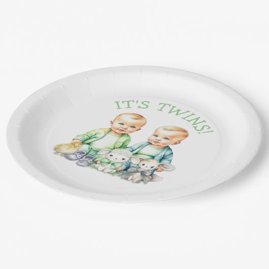 Assiettes En Carton C'est Twins ! Baby shower jumeaux garçon mignon (Angle)