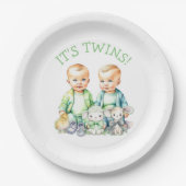 Assiettes En Carton C'est Twins ! Baby shower jumeaux garçon mignon (Devant)