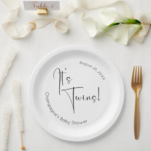Assiettes En Carton C'est Twins Modern Script Baby shower (Mariage)