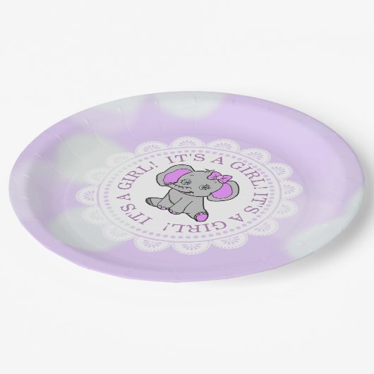 Assiettes En Carton C'est un Baby shower à thème Fille, Eléphant Viole (Angle)