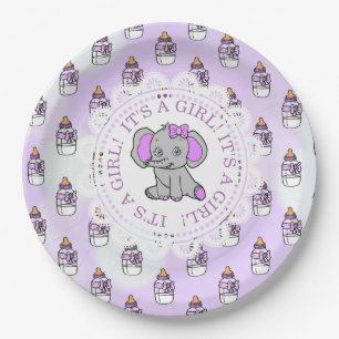 Assiettes En Carton C'est un Baby shower à thème Fille, Eléphant Viole