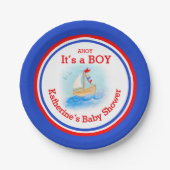 Assiettes En Carton C'est un baby shower à voile garçon plate customis (Devant)