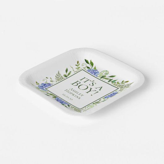 Assiettes En Carton C'est Un Baby shower Garçon Blue Hydrangeas Boy (Angulaire)