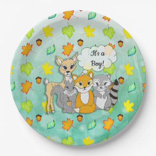 Assiettes En Carton C'est un garçon ! Animaux de la forêt de baby show