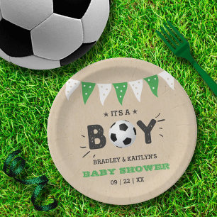 Assiettes En Carton C'est un garçon ! Baby shower Co-ed À Thème Footba