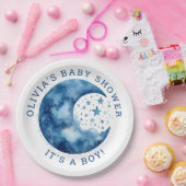 Assiettes En Carton C'est un garçon. Baby shower de lune bleu blanc mi (Fête)