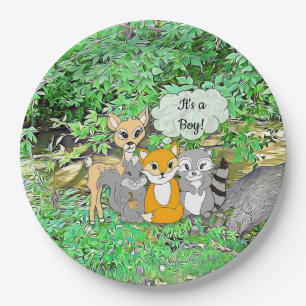 Assiettes En Carton C'est un garçon ! Baby shower Forêt Animaux Thémat