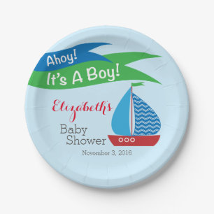 Assiettes En Carton C'est un garçon, baby shower nautique personnalis