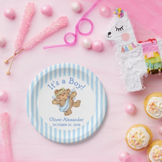 Assiettes En Carton C'est un garçon Custom Teddy Bear Angel (Fête)