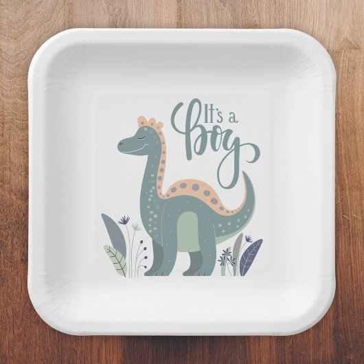 Assiettes En Carton C'est un garçon Dino
