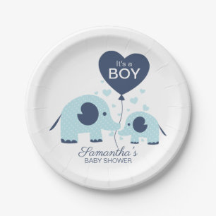 Assiettes En Carton C'est un Garçon Éléphant Bleu Adorable Baby Shower