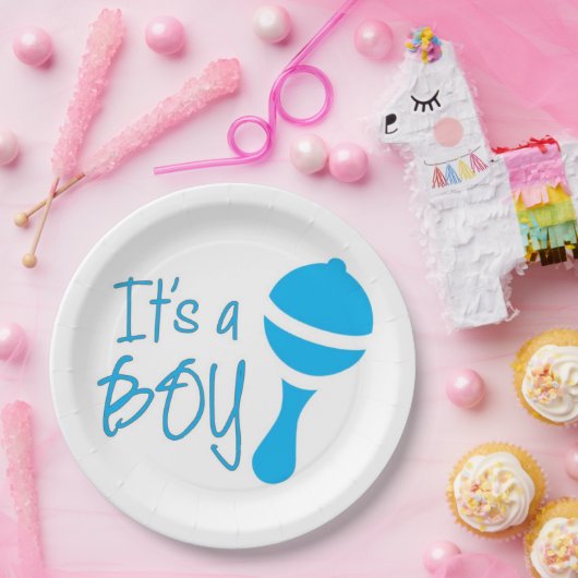 Assiettes En Carton C'est un garçon Genre révéler Baby shower Bleu (Fête)