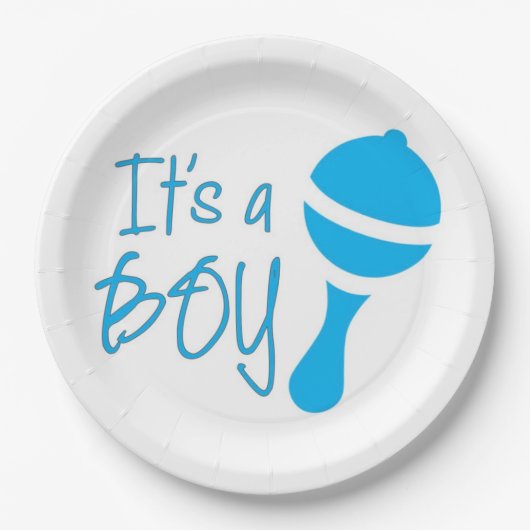 Assiettes En Carton C'est un garçon Genre révéler Baby shower Bleu (Devant)