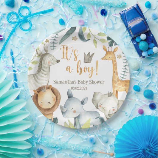 Assiettes En Carton C'est un garçon Giraffe sauvage Zebra Elephant Bab (Fête)
