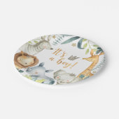 Assiettes En Carton C'est un garçon ! Plaque Baby shower Jungle (Angle)