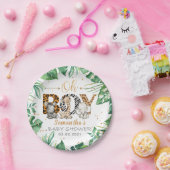 Assiettes En Carton C'est un garçon ! Plaque Baby shower Safari (Fête)