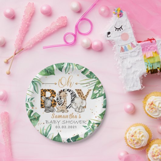 Assiettes En Carton C'est un garçon ! Plaque Baby shower Safari (Fête)