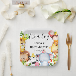 Assiettes En Carton C'est un Garçon Safari Jungle Animaux Baby Shower 