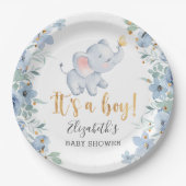 Assiettes En Carton C'est un garçon ! Sweet Elephant Baby shower Party (Devant)