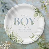 Assiettes En Carton C'est un garçon vert Dusty Baby shower lettre bleu