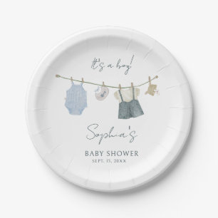 Assiettes En Carton C'est un garçon Vêtements simples Baby shower d'aq