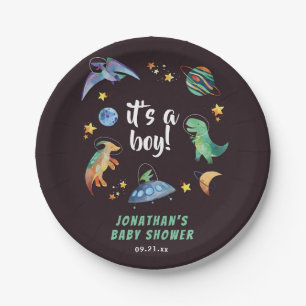 Assiettes En Carton C'est une fête de baby shower galaxie dinosaure sp