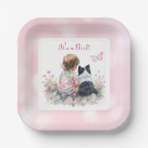 Assiettes En Carton C'est une fille Baby Shower Rose pour Bébé Fille