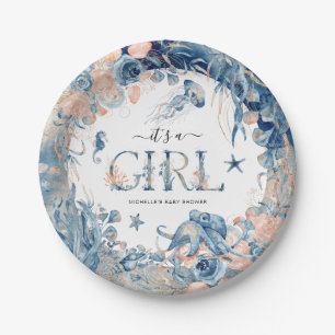 Assiettes En Carton C'est une fille ! Baby shower sous-marin aquarelle
