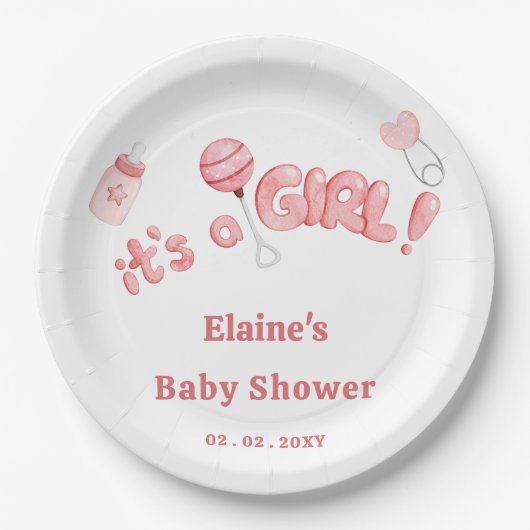 Assiettes En Carton C'est une fille Baby Things Baby shower fille rose (Devant)