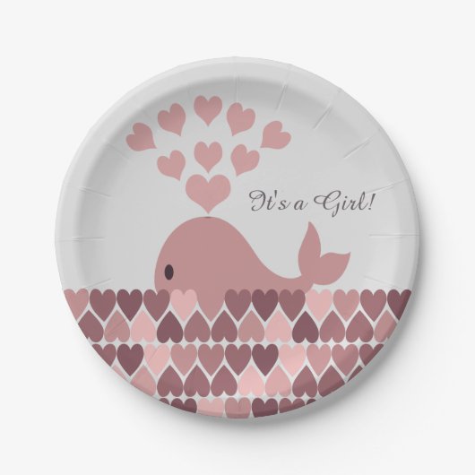 Assiettes En Carton C'est une fille ! Belle baleine rose (Devant)