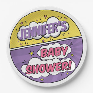 Assiettes En Carton C'est une fille Comic Book Superhero Baby Shower