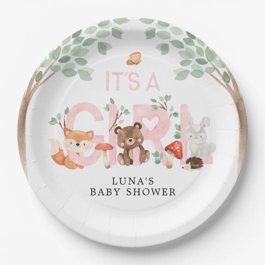 Assiettes En Carton C'est une fille en bois Baby shower Plaques de pap (Devant)