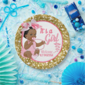 Assiettes En Carton C'est une fille ethnique| Parties scintillant rose (Fête)