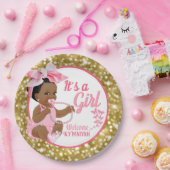Assiettes En Carton C'est une fille ethnique| Parties scintillant rose (Fête)