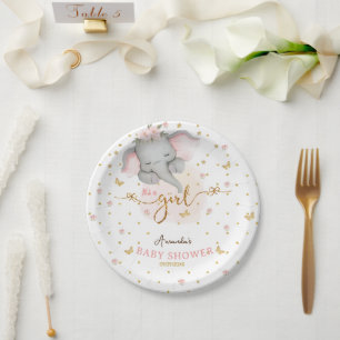 Assiettes En Carton C'est une fille Floral Elephant mignon Baby shower