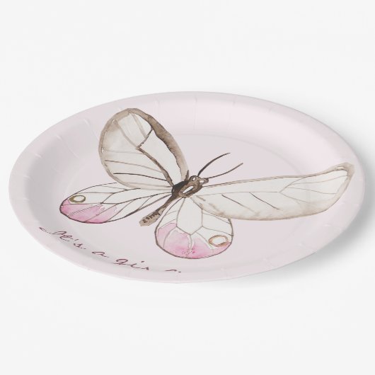Assiettes En Carton C'est une fille ! Papillon doux | Babyshower (Angle)