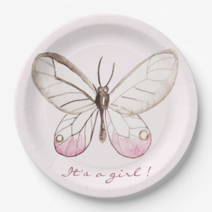 Assiettes En Carton C'est une fille ! Papillon doux   Babyshower