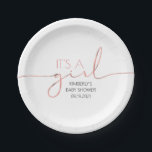 Assiettes En Carton C'est une fille rose Baby shower de script or mode<br><div class="desc">Plaques de papier baby shower rose en or</div>