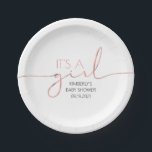 Assiettes En Carton C'est une fille rose Baby shower de script or mode<br><div class="desc">Plaques de papier baby shower rose en or</div>