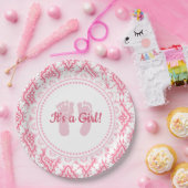 Assiettes En Carton C'est une Fille Rose & Blanc Baby shower Lacey Pla (Fête)