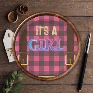 Assiettes En Carton C'est une fille Rustic Lumberjack Flannel Baby sho