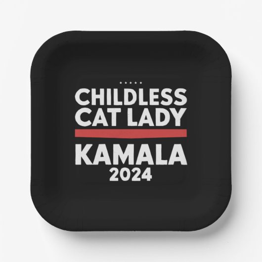 Assiettes En Carton Cette dame au chat sans enfant vote Kamala 2024 (Recto)