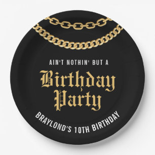 Assiettes En Carton Chaîne de Lien Cubain en Or Hip Hop Anniversaire